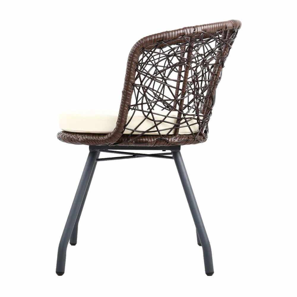 Gardeon 3PC Outdoor Bistro Set Brown Wicker Patio Table and Chairs