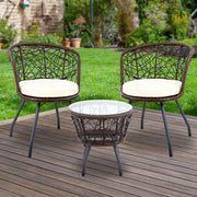 Gardeon 3PC Outdoor Bistro Set Brown Wicker Patio Table and Chairs