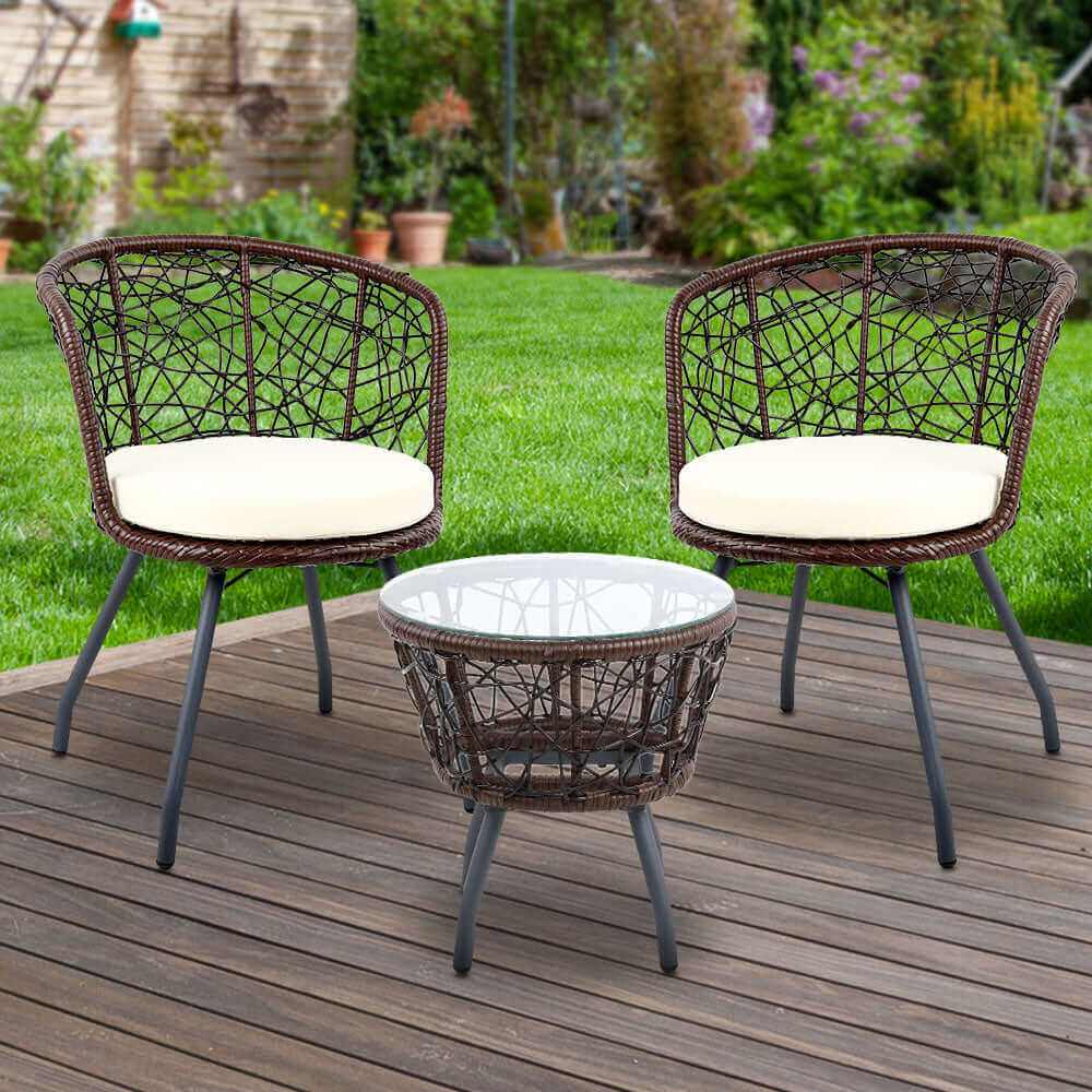 brown wicker patio table and chairs