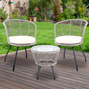 Gardeon 3PC Garden Bistro Set Rattan Table and Chairs - Grey