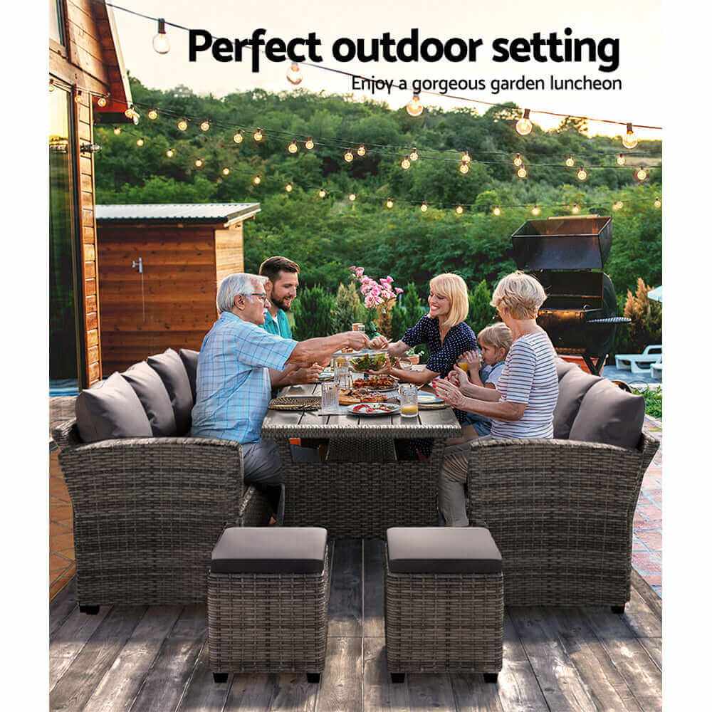 Garden Outdoor Dining Set Wicker Table Chairs Setting 8 Seater