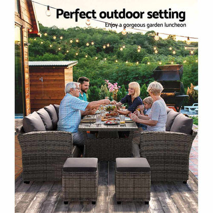 Garden Outdoor Dining Set Wicker Table Chairs Setting 8 Seater