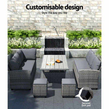 Garden Outdoor Dining Set Wicker Table Chairs Setting 8 Seater