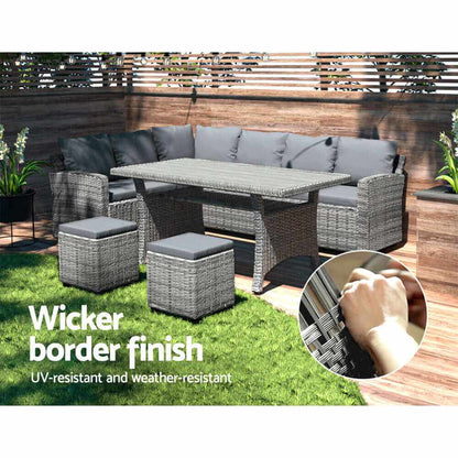 Garden Outdoor Dining Set Wicker Table Chairs Setting 8 Seater