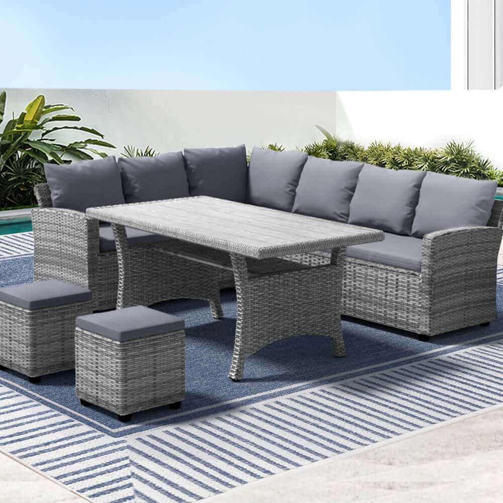 Garden Outdoor Dining Set Wicker Table Chairs Setting 8 Seater