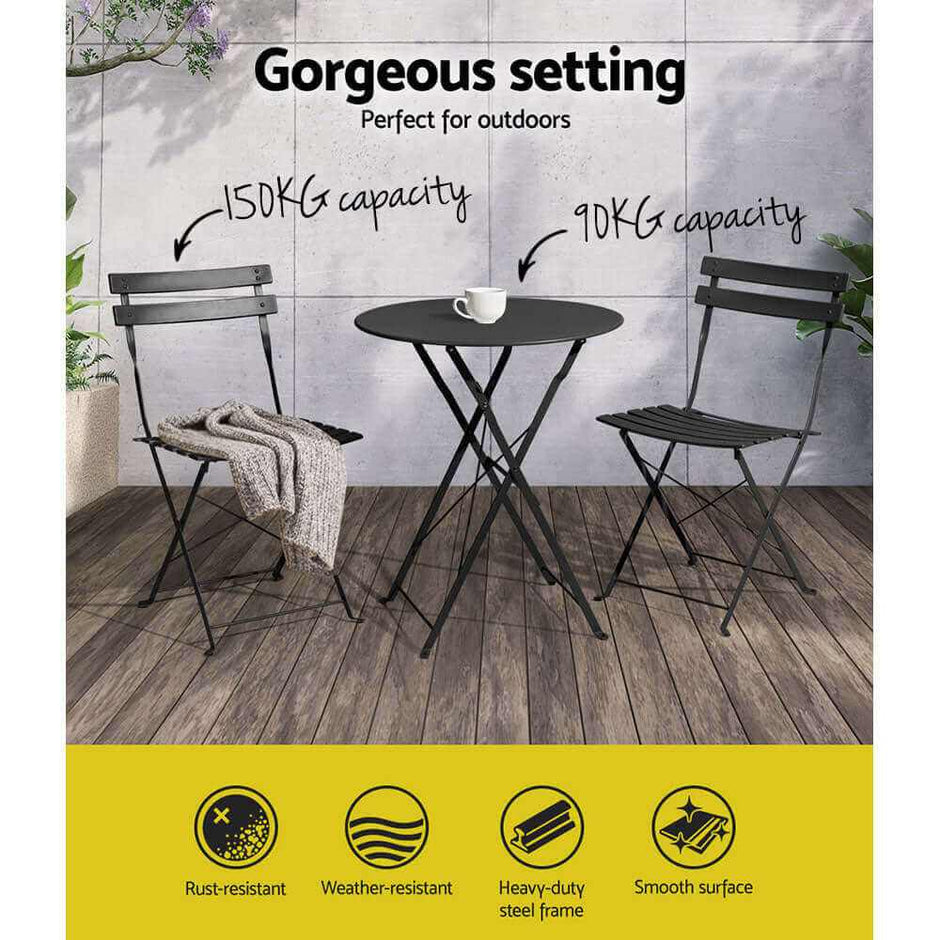 Outdoor Bistro Set Steel Table