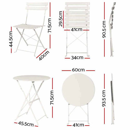 Gardeon 3PC Outdoor Bistro Set Patio Furniture White