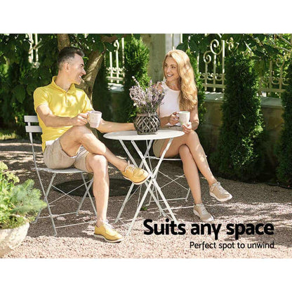 Gardeon 3PC Outdoor Bistro Set Patio Furniture White