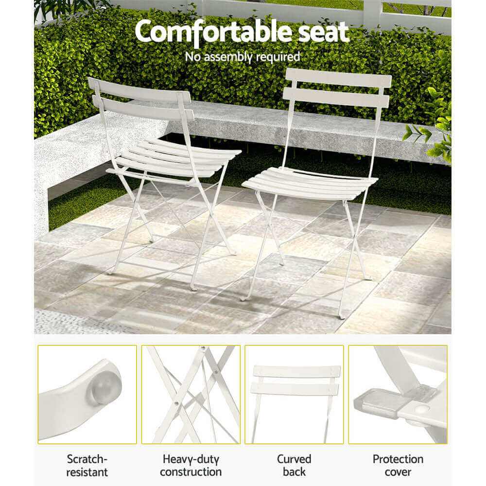 Gardeon 3PC Outdoor Bistro Set Patio Furniture White