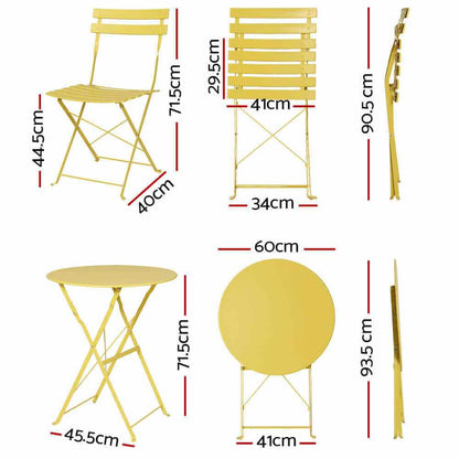 Gardeon 3PC Outdoor Metal Bistro Set - Yellow