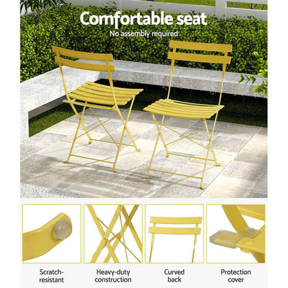 Gardeon 3PC Outdoor Metal Bistro Set - Yellow