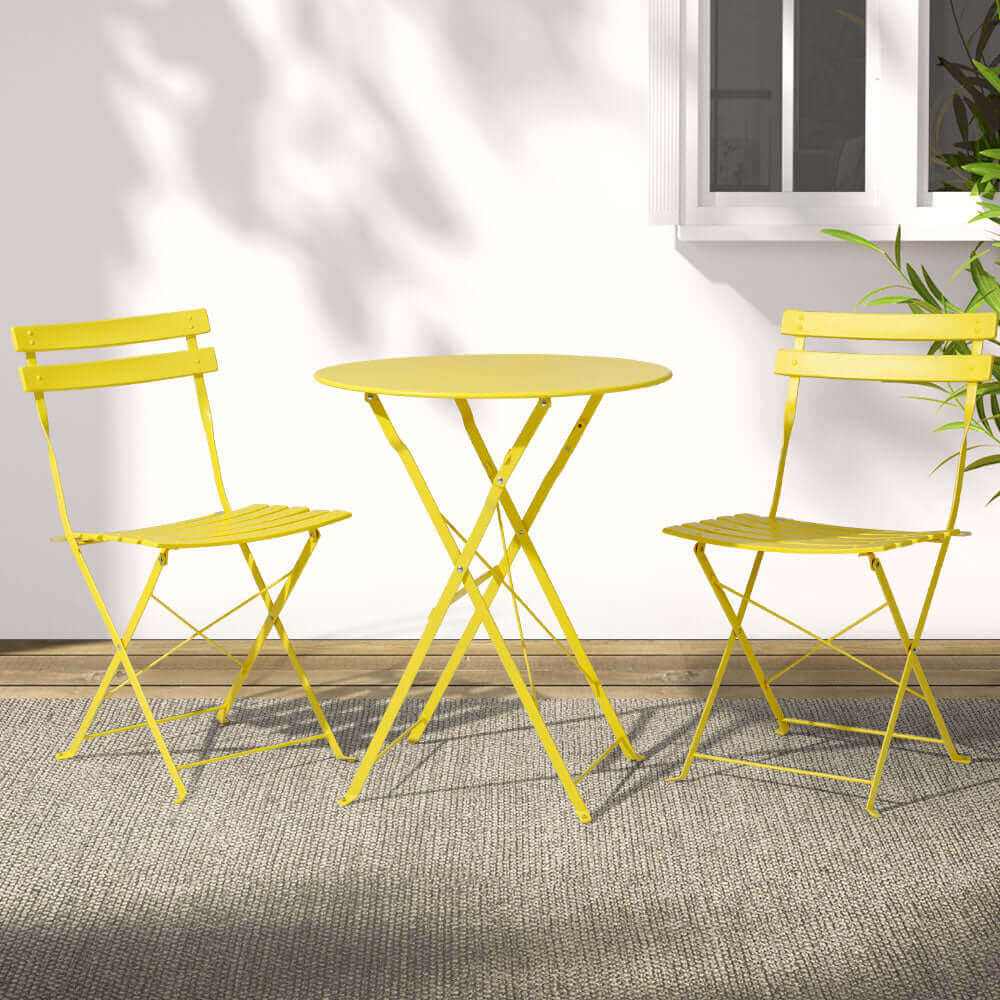 Gardeon 3PC Outdoor Metal Bistro Set - Yellow