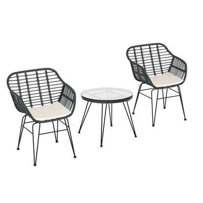 Gardeon 3PC Outdoor Furniture Pool Chairs And Table - Grey