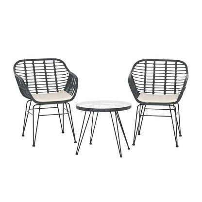 Gardeon 3PC Outdoor Furniture Pool Chairs And Table - Grey