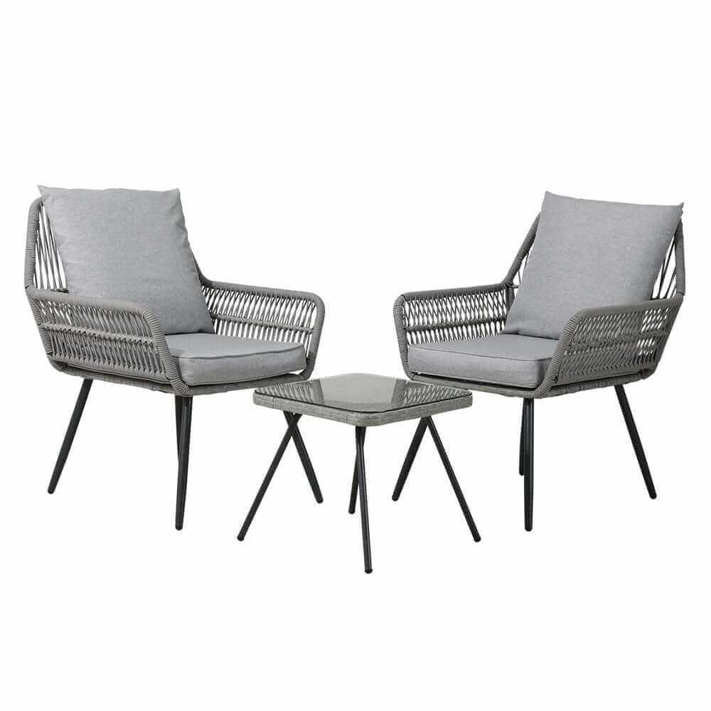 Gardeon 3PC Outdoor Furniture Bistro Table And Chairs Set - Grey