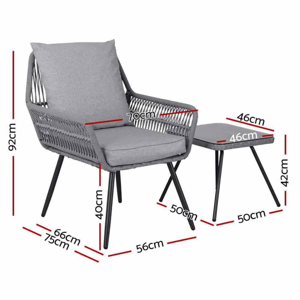 Gardeon 3PC Outdoor Furniture Bistro Table And Chairs Set - Grey