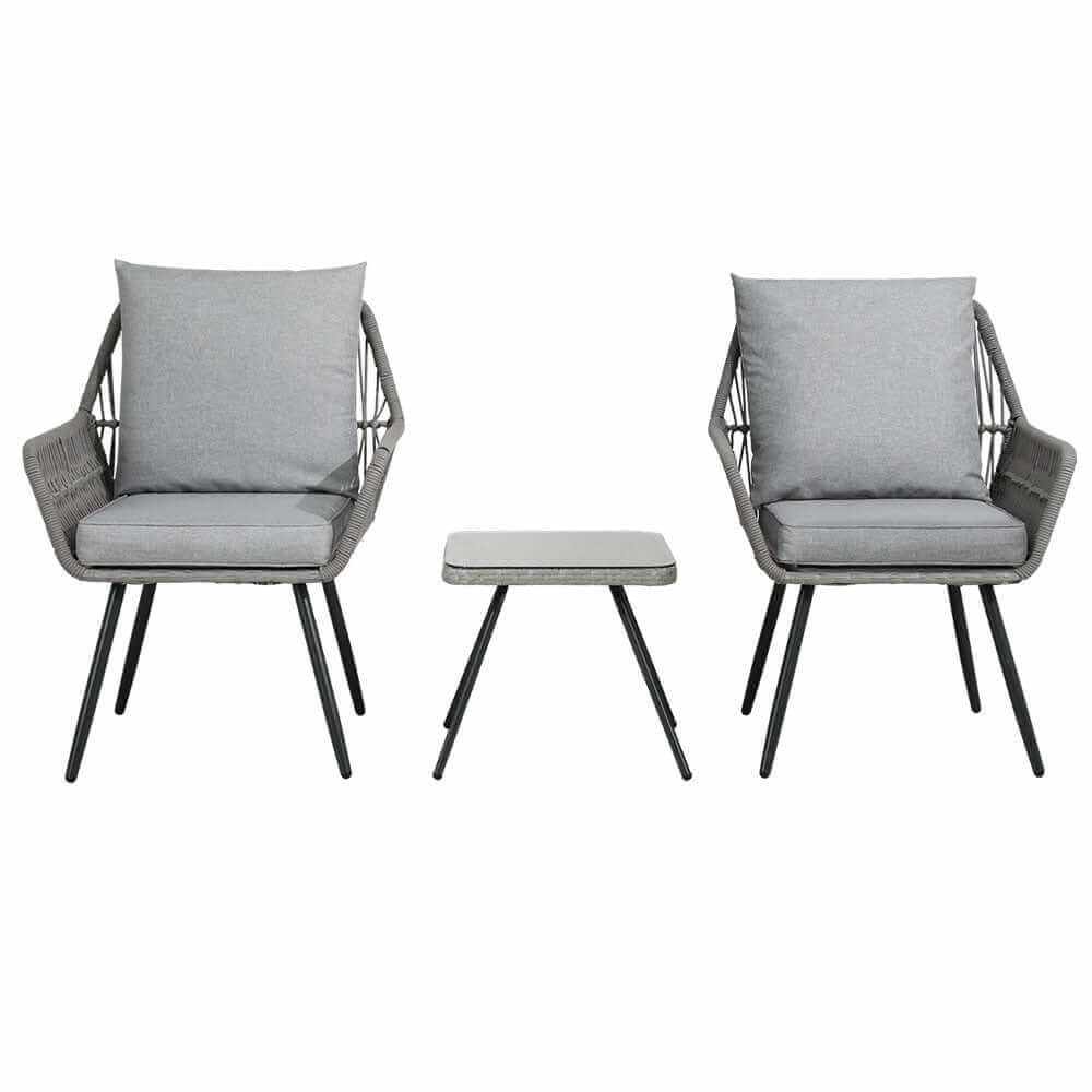 Gardeon 3PC Outdoor Furniture Bistro Table And Chairs Set - Grey