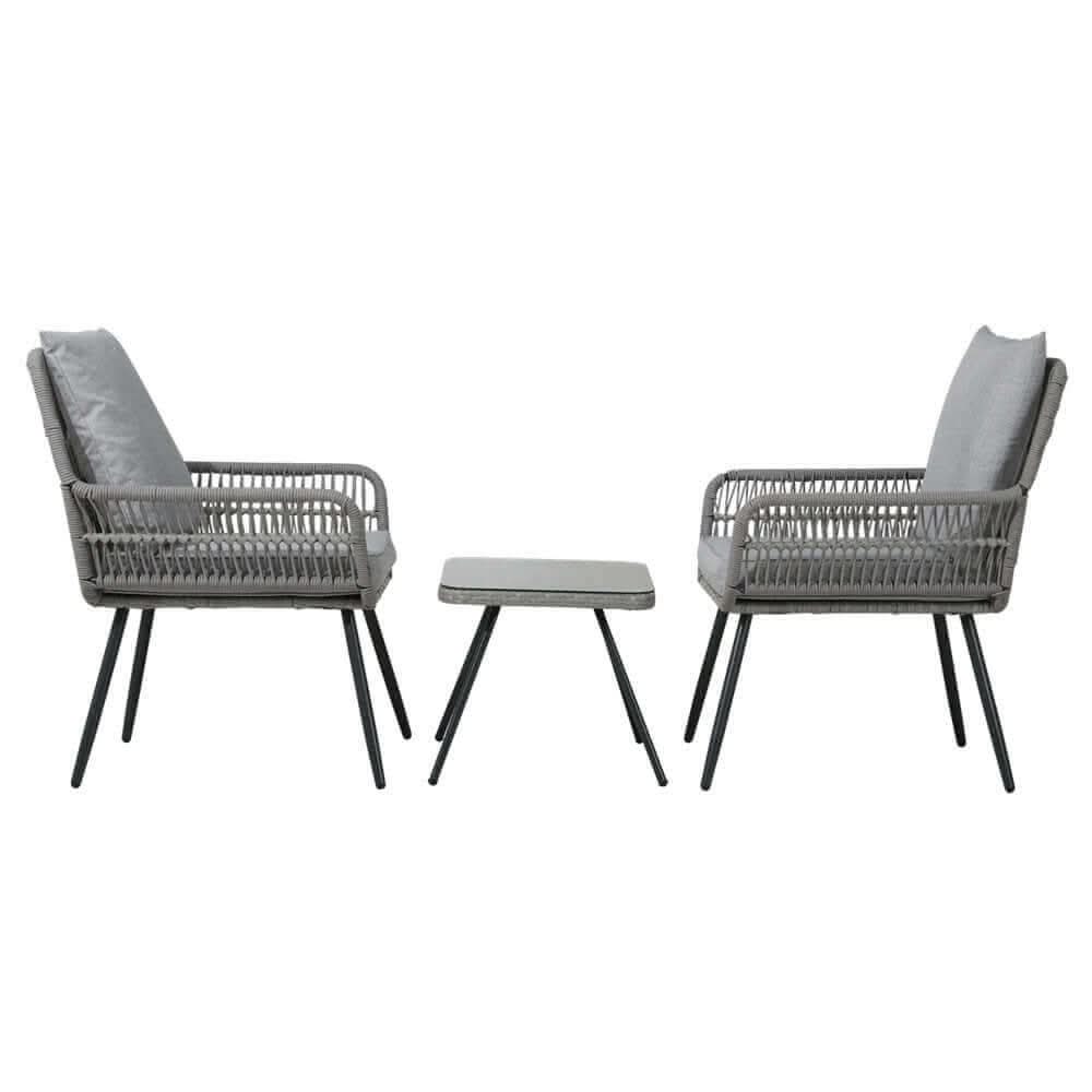 Gardeon 3PC Outdoor Furniture Bistro Table And Chairs Set - Grey