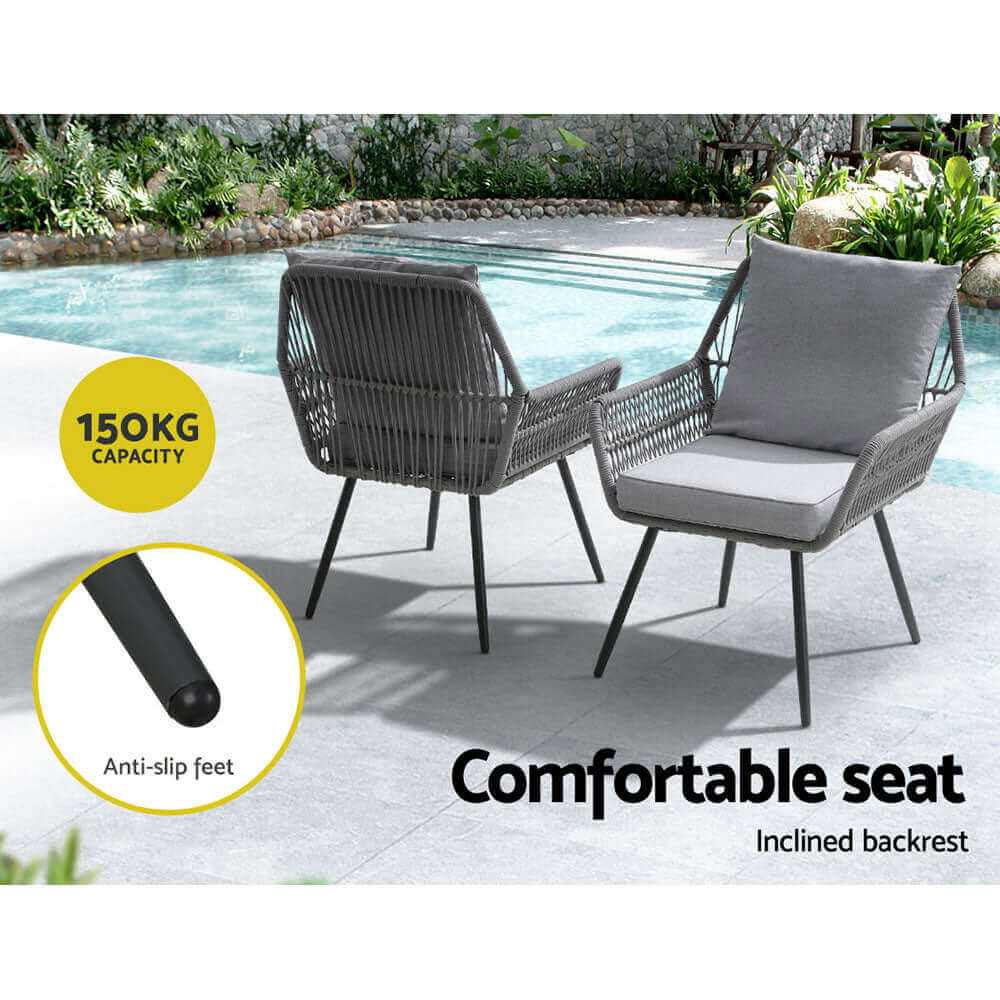 Gardeon 3PC Outdoor Furniture Bistro Table And Chairs Set - Grey