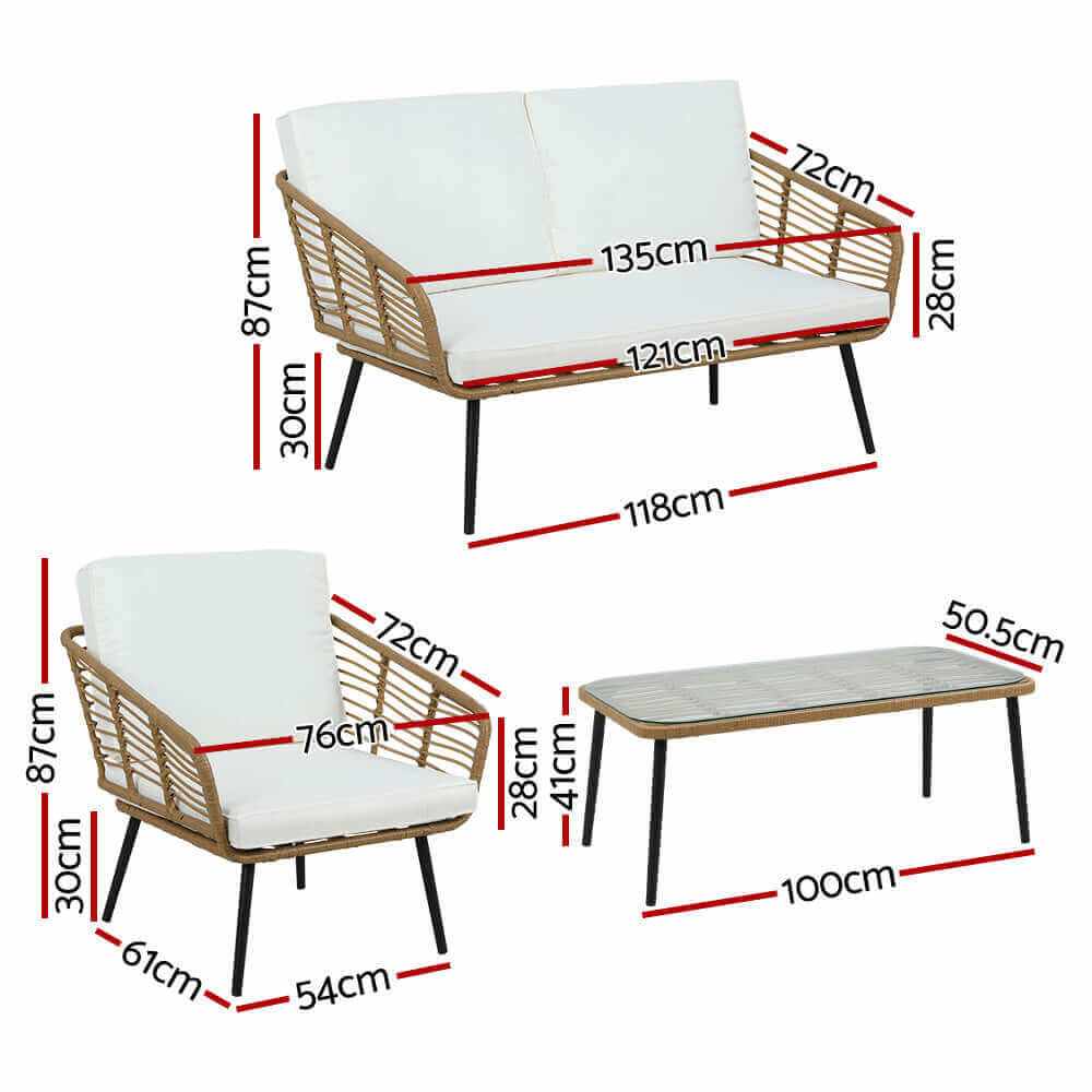 Gardeon 4-Piece Outdoor Sofa Set Rattan Lounge Setting Table Chairs