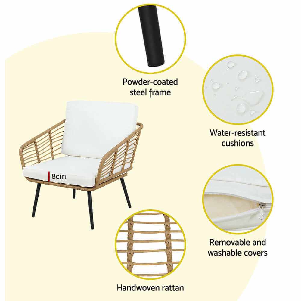 Gardeon 4-Piece Rattan Outdoor Sofa and Coffee Table Set