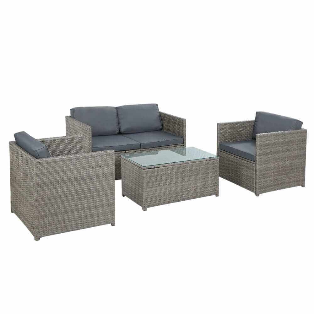 Gardeon 4-Piece Outdoor Sofa Set Wicker Couch Lounge Setting Grey-Upinteriors