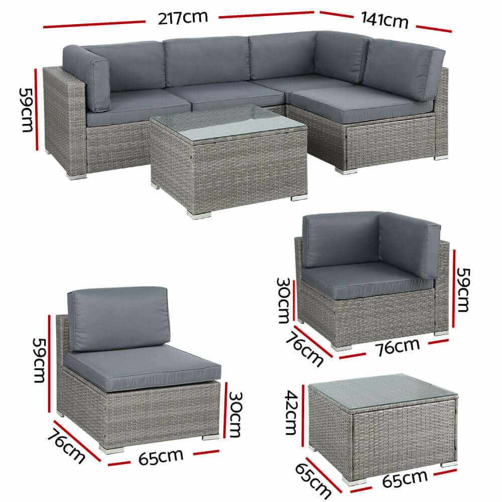 Gardeon 5-Piece Outdoor Sofa Set Wicker Couch Lounge Setting 4 Seater 