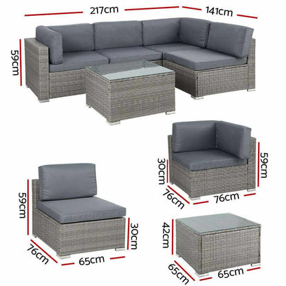 Gardeon 5-Piece Outdoor Sofa Set Wicker Couch Lounge Setting 4 Seater 