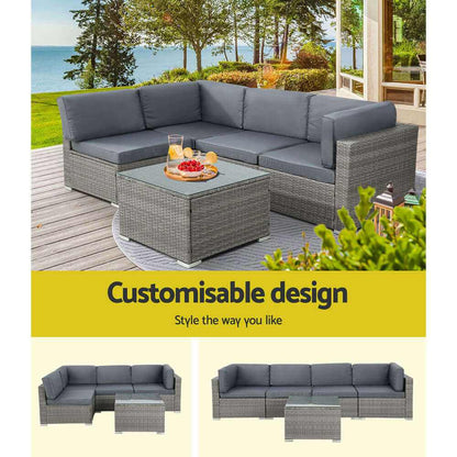 Gardeon 5-Piece Outdoor Sofa Set Wicker Couch Lounge Setting 4 Seater 