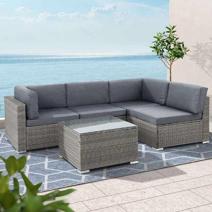 Gardeon 5-Piece Outdoor Sofa Set Wicker Couch Lounge Setting 4 Seater 