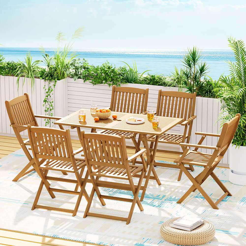 Gardeon 7 Piece Outdoor Folding Table And Chairs Set