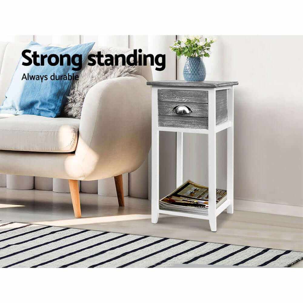 Bedside Table with Drawer Grey