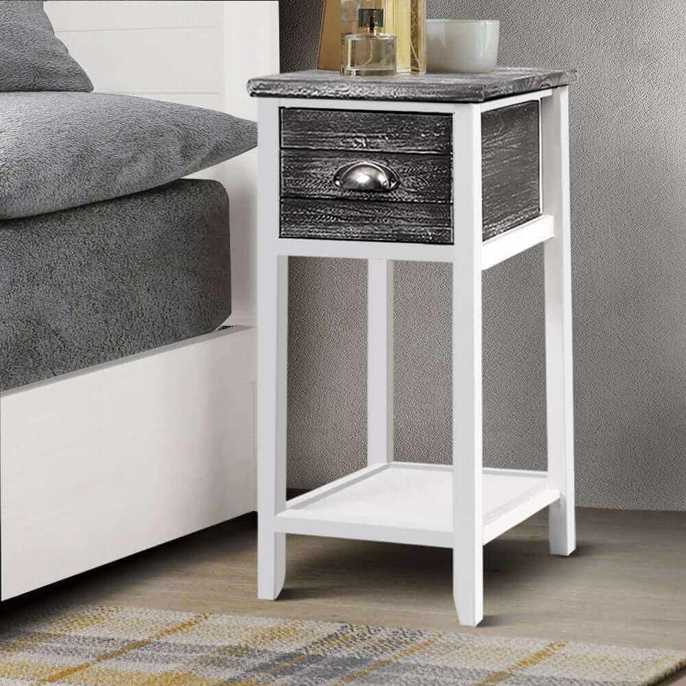 Bedside Table with Drawer Grey