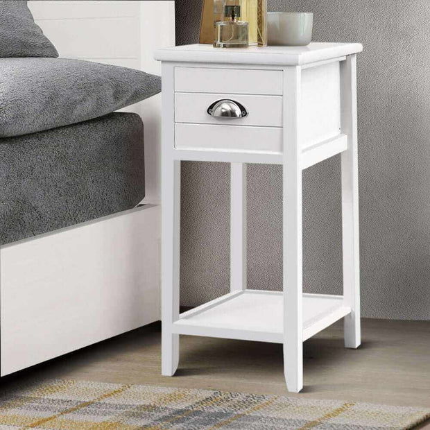 Bedside Table with Drawers White