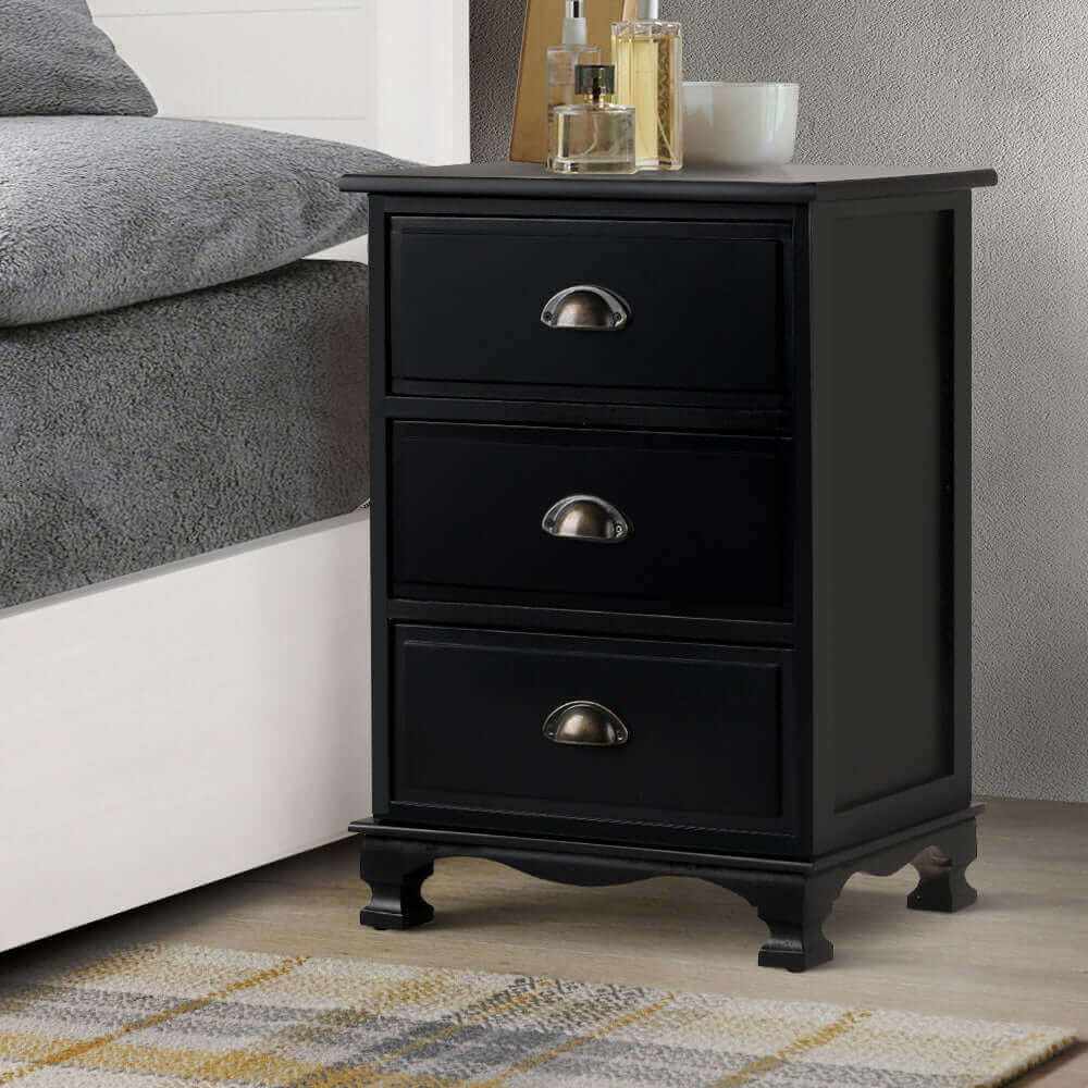 Bedside Table with Drawers black