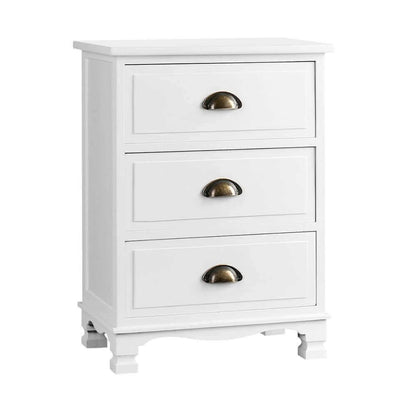 Artiss Bedside Table 3 Drawers Vintage - THYME White