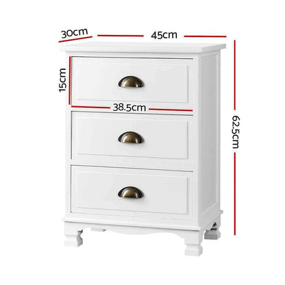 Artiss Bedside Table 3 Drawers Vintage - THYME White