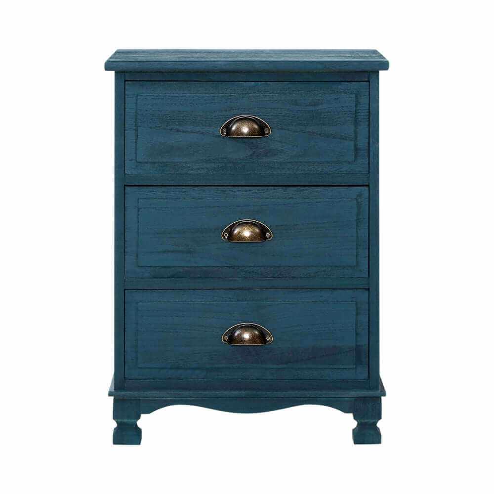 Artiss Bedside Table 3 Drawers Vintage - THYME Blue