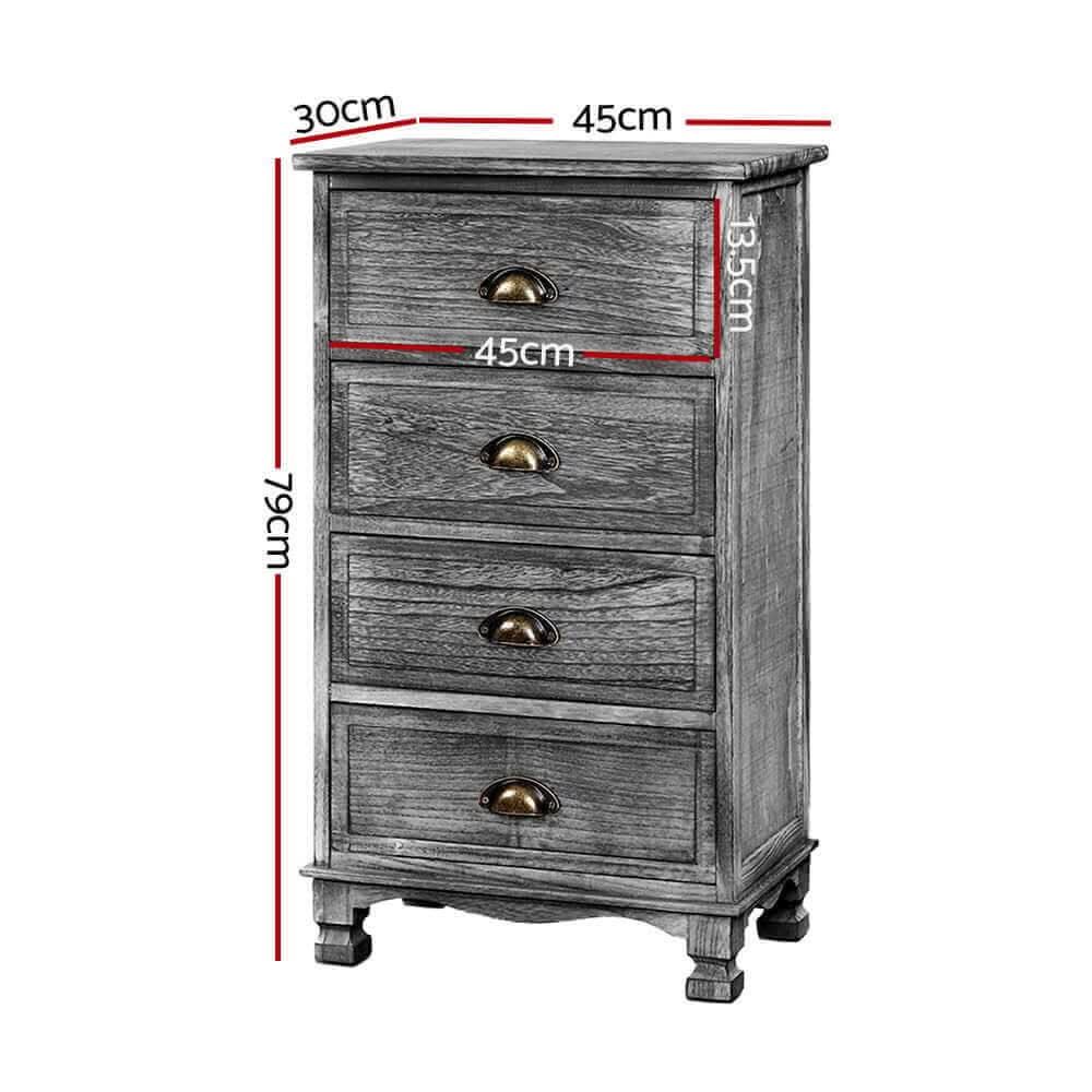 Artiss Bedside Drawers Cabinet Vintage 4 Chest of Drawers - Grey