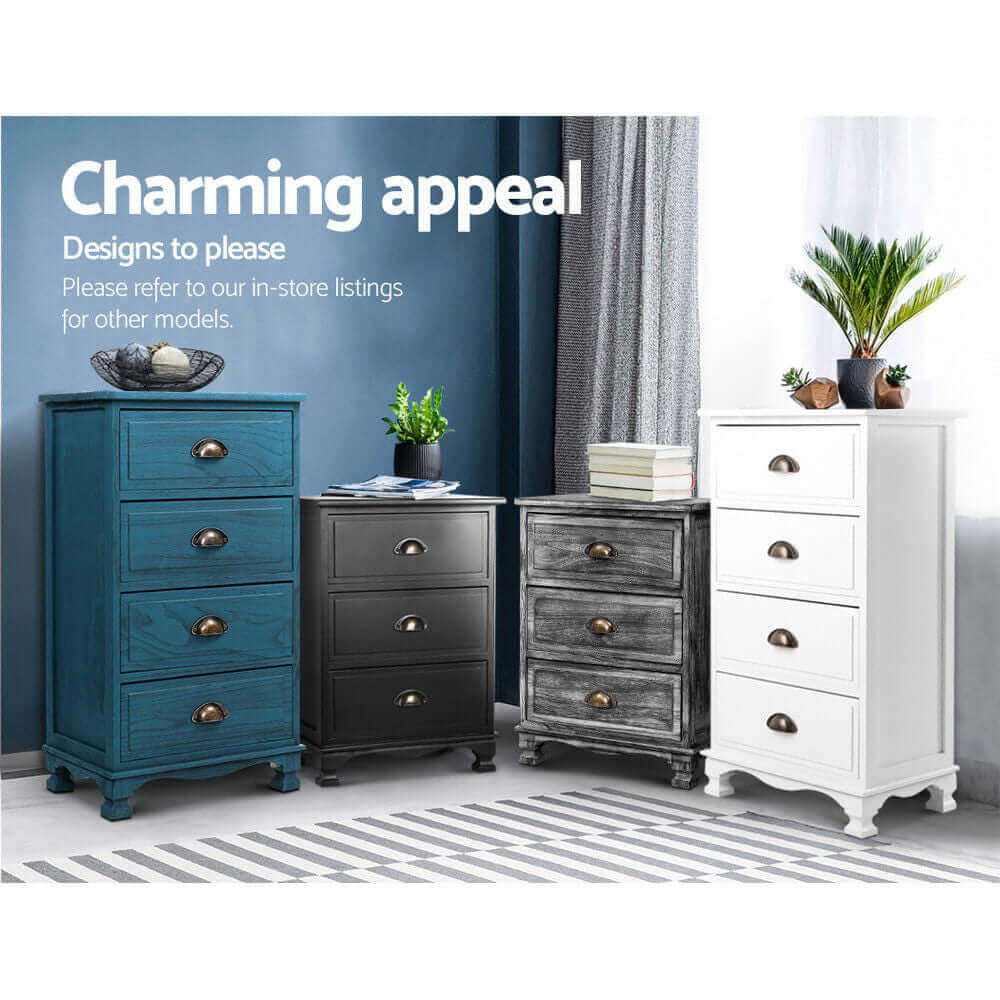 Artiss Bedside Drawers Cabinet Vintage 4 Chest of Drawers - Grey