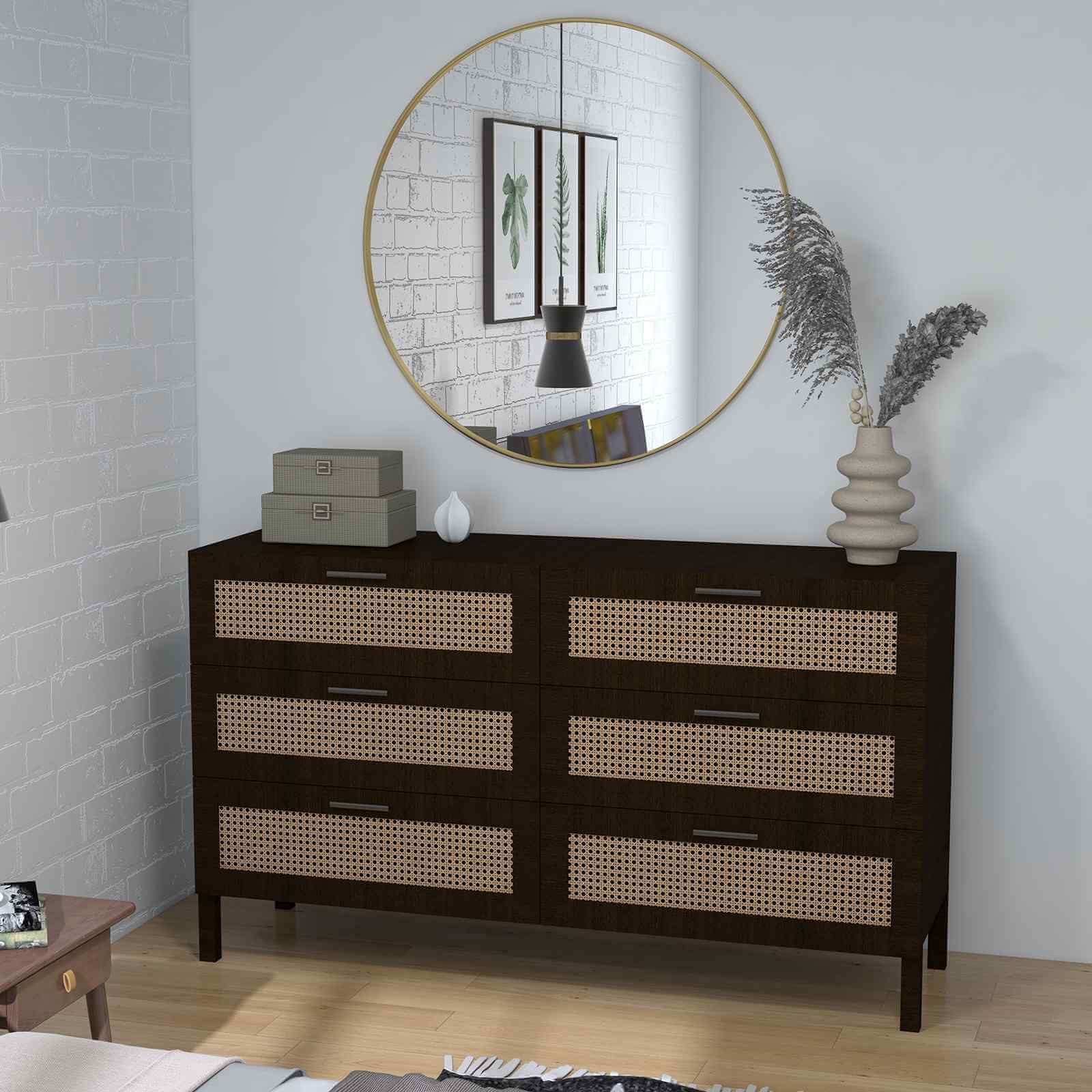 Casa Decor Tulum Rattan 6 Chest of Drawers - Black