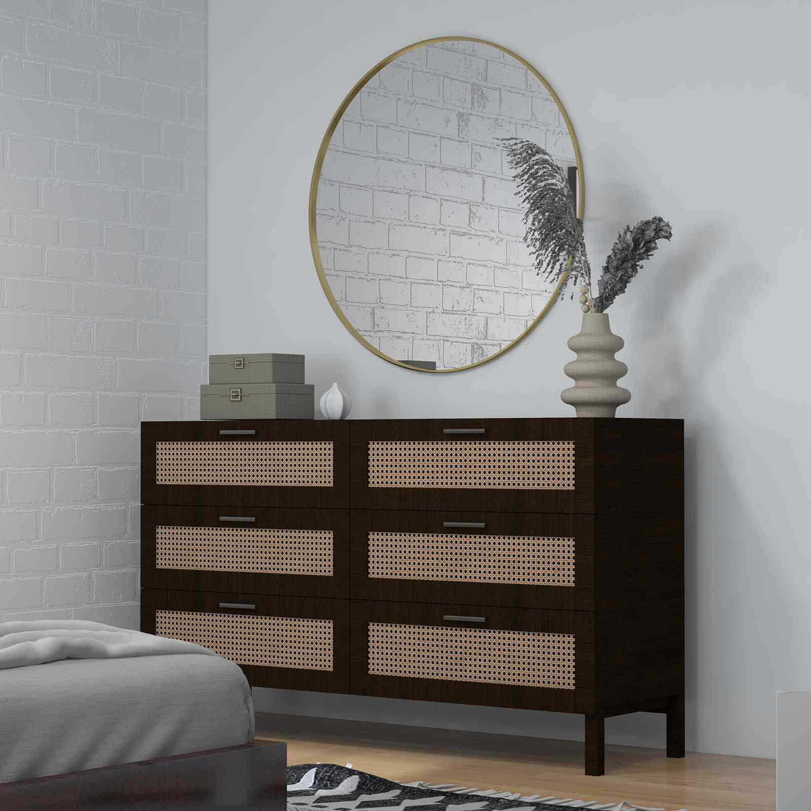 Casa Decor Tulum Rattan 6 Chest of Drawers - Black