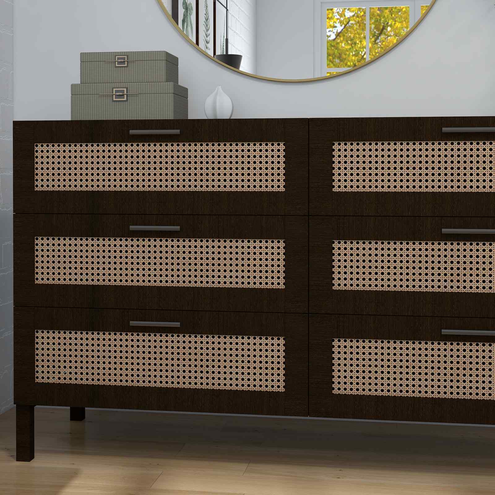 Casa Decor Tulum Rattan 6 Chest of Drawers - Black