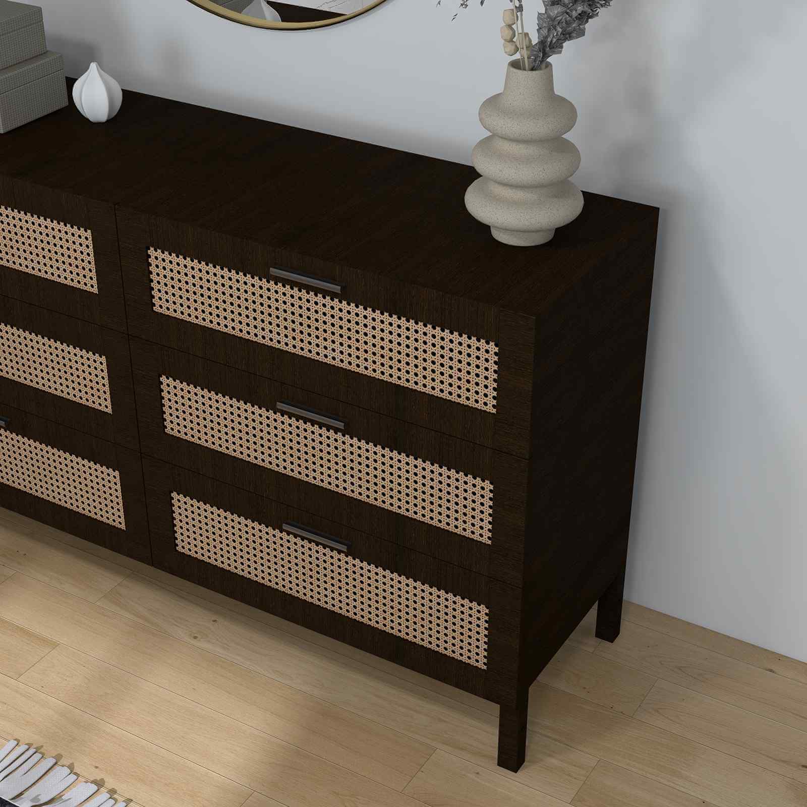 Casa Decor Tulum Rattan 6 Chest of Drawers - Black