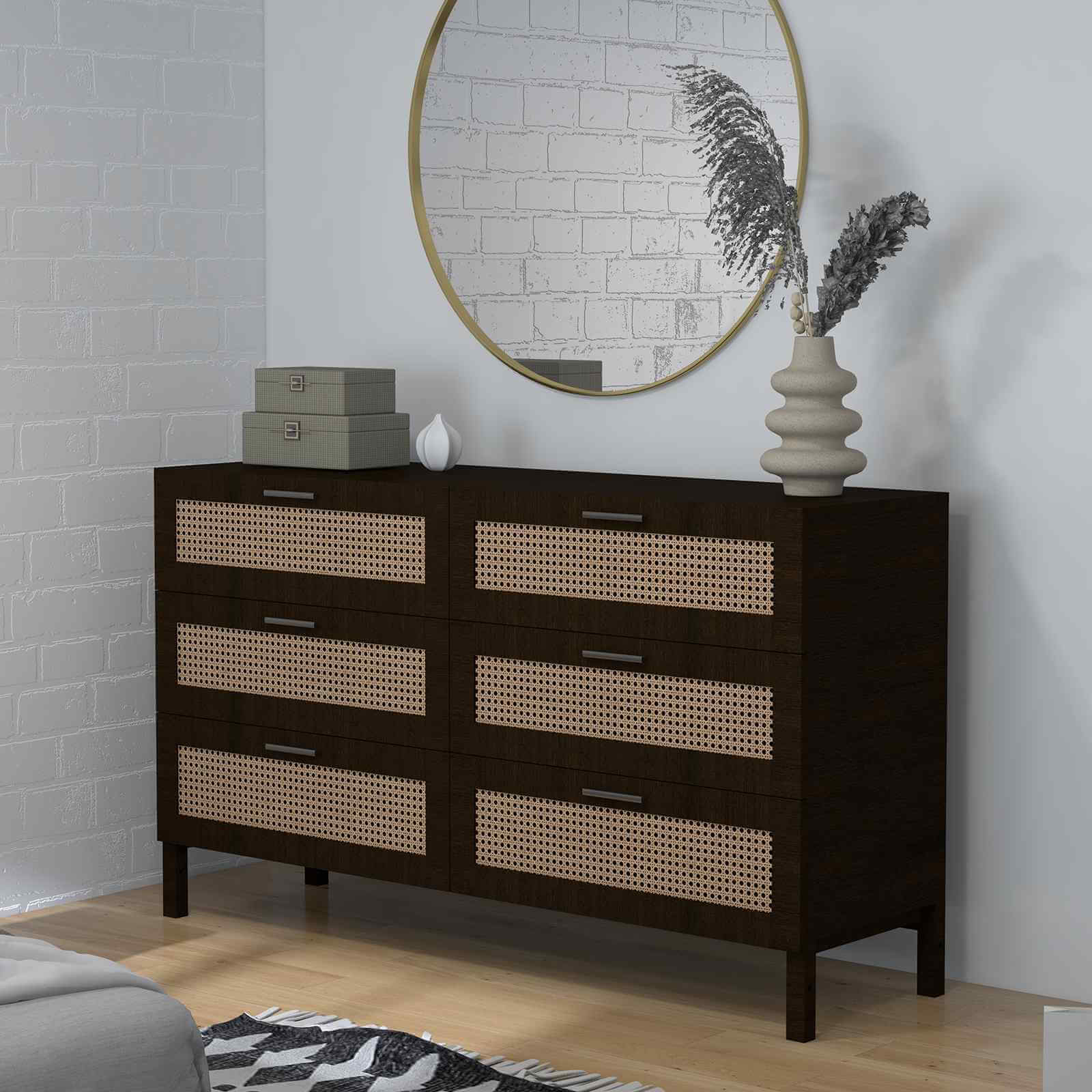 Casa Decor Tulum Rattan 6 Chest of Drawers - Black