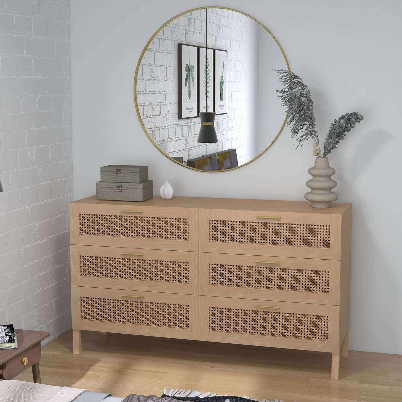 Casa Decor Tulum Rattan 6 Chest of Drawers - Oak