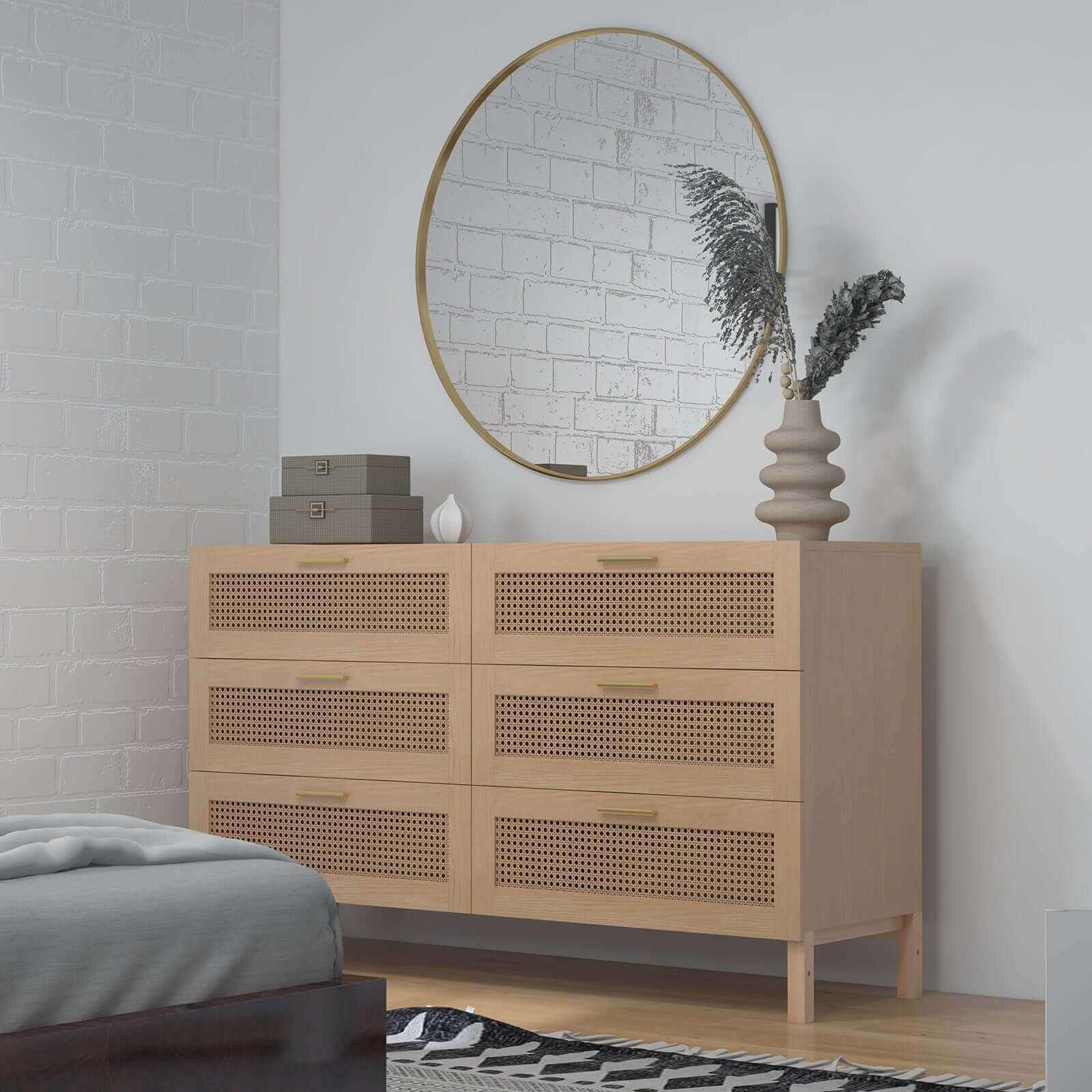 Casa Decor Tulum Rattan 6 Chest of Drawers - Oak