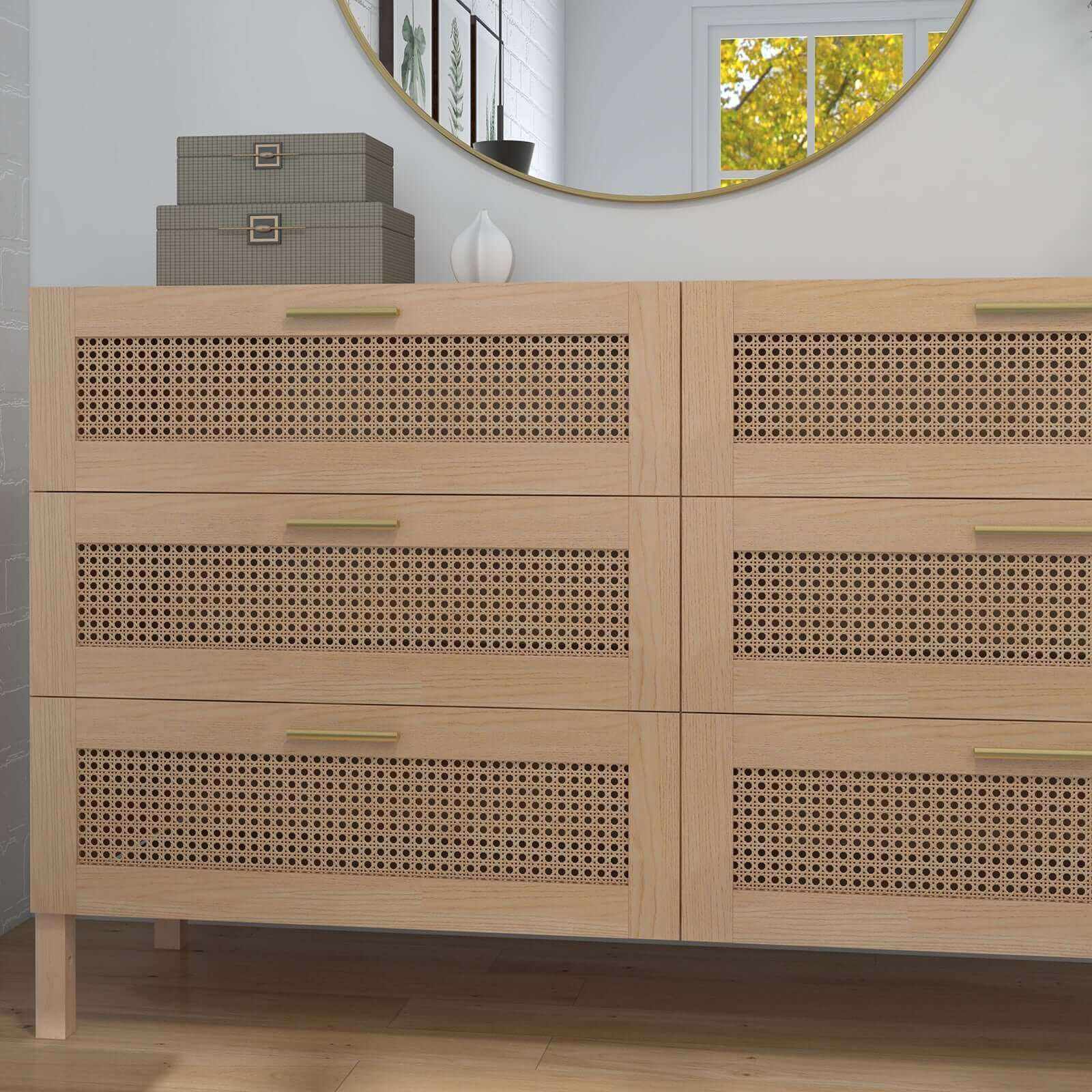 Casa Decor Tulum Rattan 6 Chest of Drawers - Oak