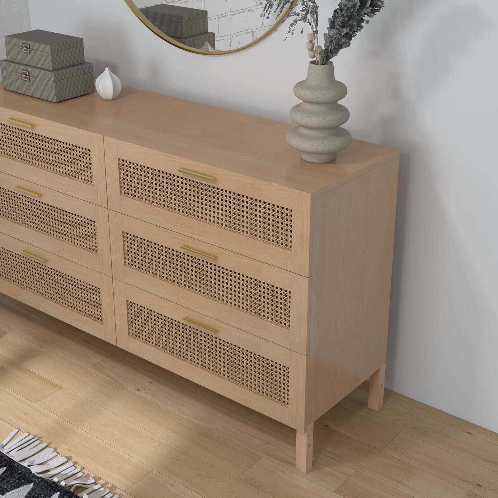 Casa Decor Tulum Rattan 6 Chest of Drawers - Oak