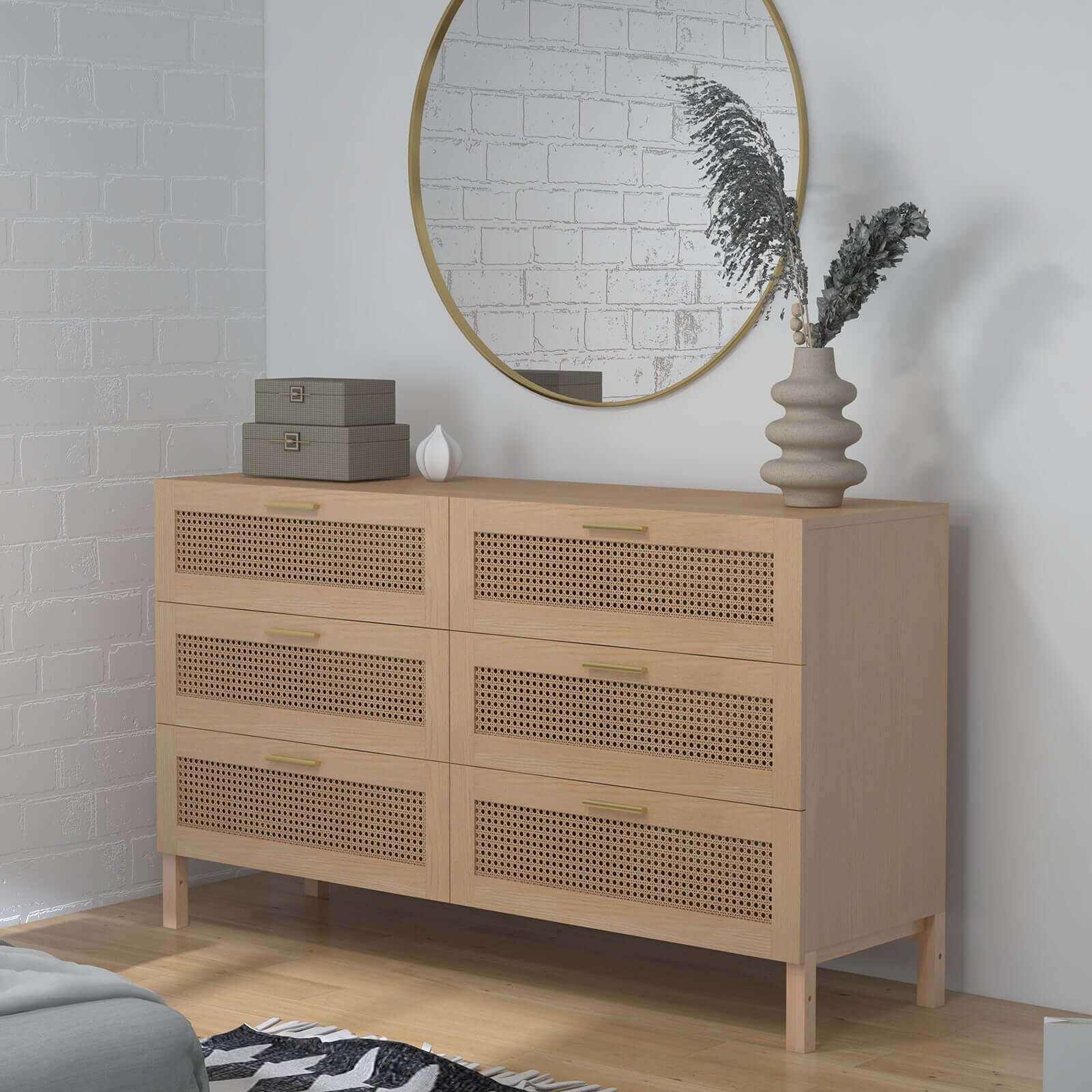 Casa Decor Tulum Rattan 6 Chest of Drawers - Oak